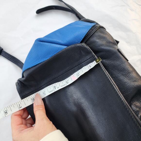 SEE BY CHLOE Nellie Navy Light Blue Gray Leather Handbag Crossbody Trapezoid - Picture 2 of 9